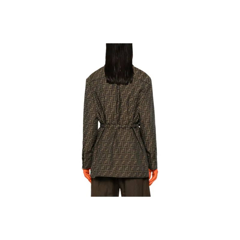 FENDI Ff Jacquard Belted Waist Jacket-3