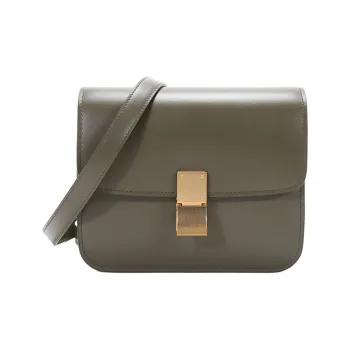CELINE Polished Cow Leather Square Bag Crossbody Bag Shoulder Bag Small Size Women's Candy Color Dark Olive Green