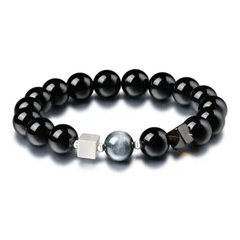 ZSY Obsidian Sterling Silver Beaded Bracelet Men's