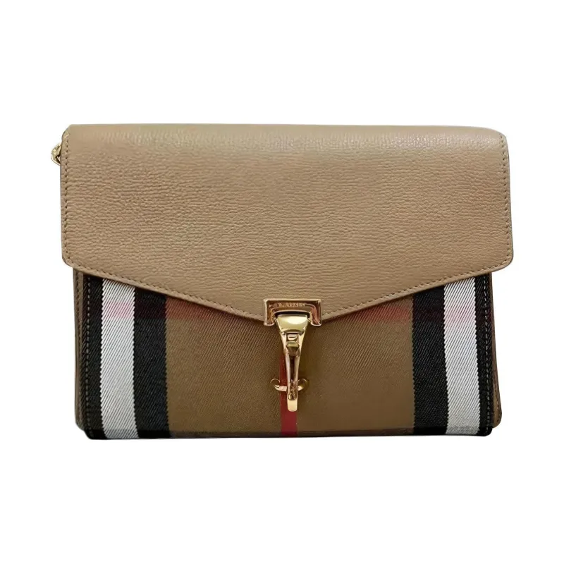 Burberry Cow Leather Shoulder Bag, Crossbody Bag Women's Beige & Brown-0