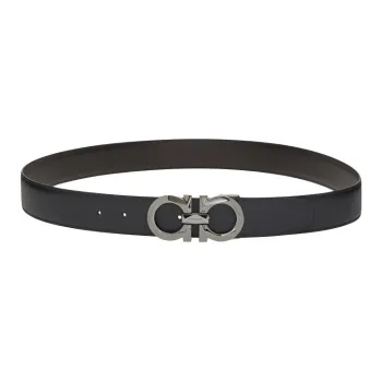 FERRAGAMO GANCINI Cow Leather Leather Belts Men's Width 3.3cm