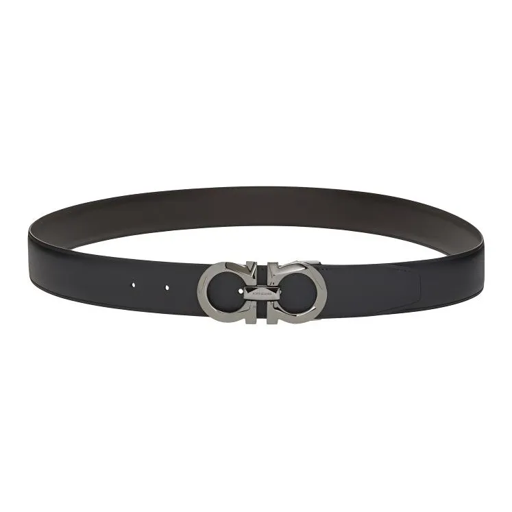 FERRAGAMO GANCINI Cow Leather Leather Belts Men's Width 3.3cm-0