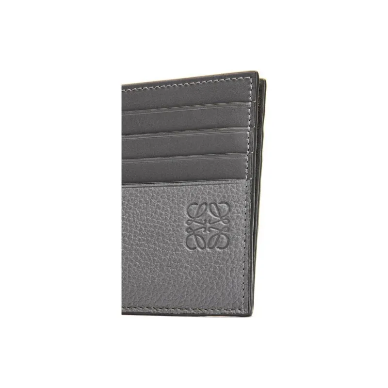 LOEWE Grain Calfskin Card Holder Men's Coal Gray-2