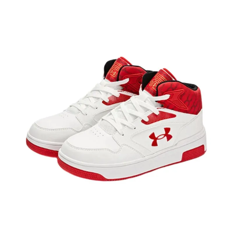 Under Armour Anti Slip Wear Resistant Mid Top Kids' Skateboarding Shoes White Teenagers-1
