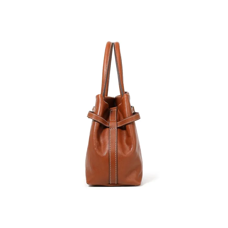 Yalu Crystal Vegetable Tanned Cow Leather One Shoulder Handbag Women's Brown/Black/Coffee-5