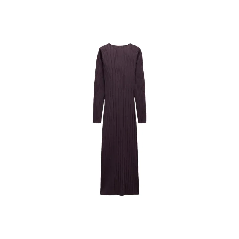 ZARA Long-Sleeved Dresses Women's Deep Maroon-1