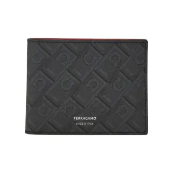 FERRAGAMO Calfskin Card Holder Men's ÍTica  Black & Red