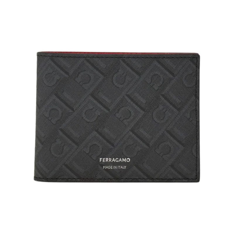 FERRAGAMO Calfskin Card Holder Men's ÍTica  Black & Red-0