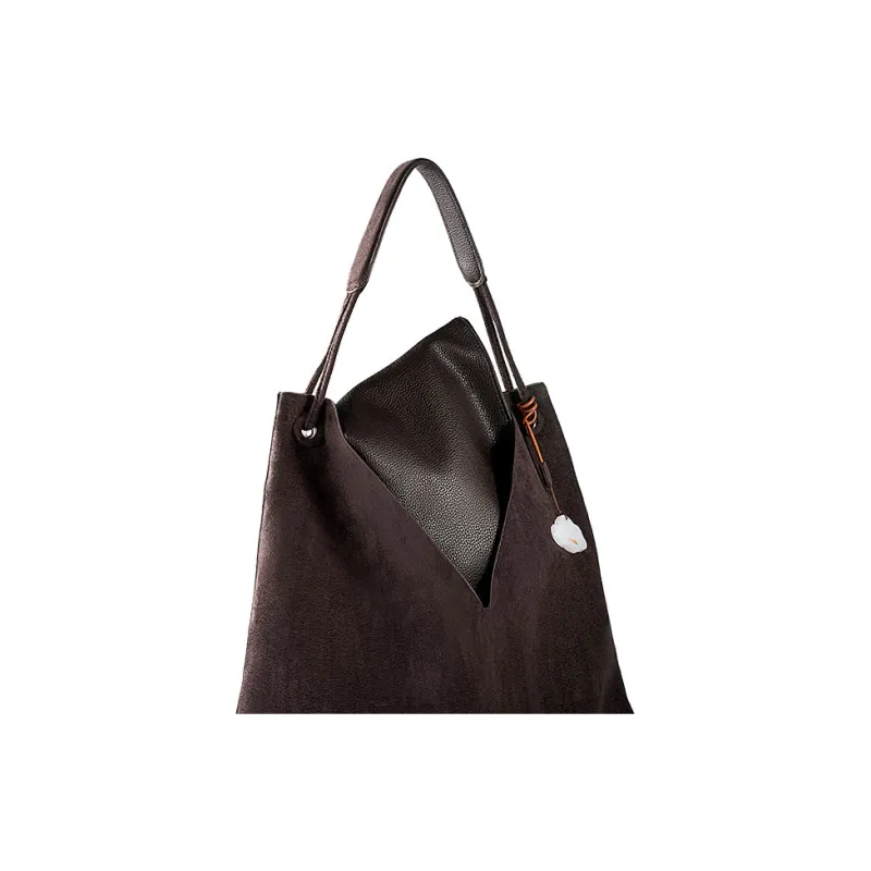 ANDFEEL Suede Leather Suede Tote Bag Shoulder Bag Large Size Women's Brown-4