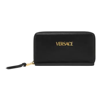 VERSACE Lambskin Wallet Women's Black Gold