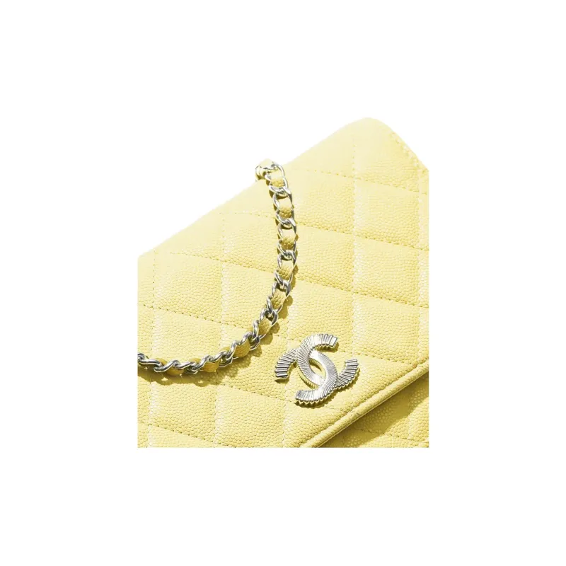 CHANEL Bright Grain Calfskin Shoulder Bag, Crossbody Bag, Wallet Regular Women's Yellow-3