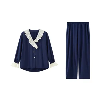 Sleep Students Dormitory Home, Outerwear Ready, Pajama Set Women's Blue
