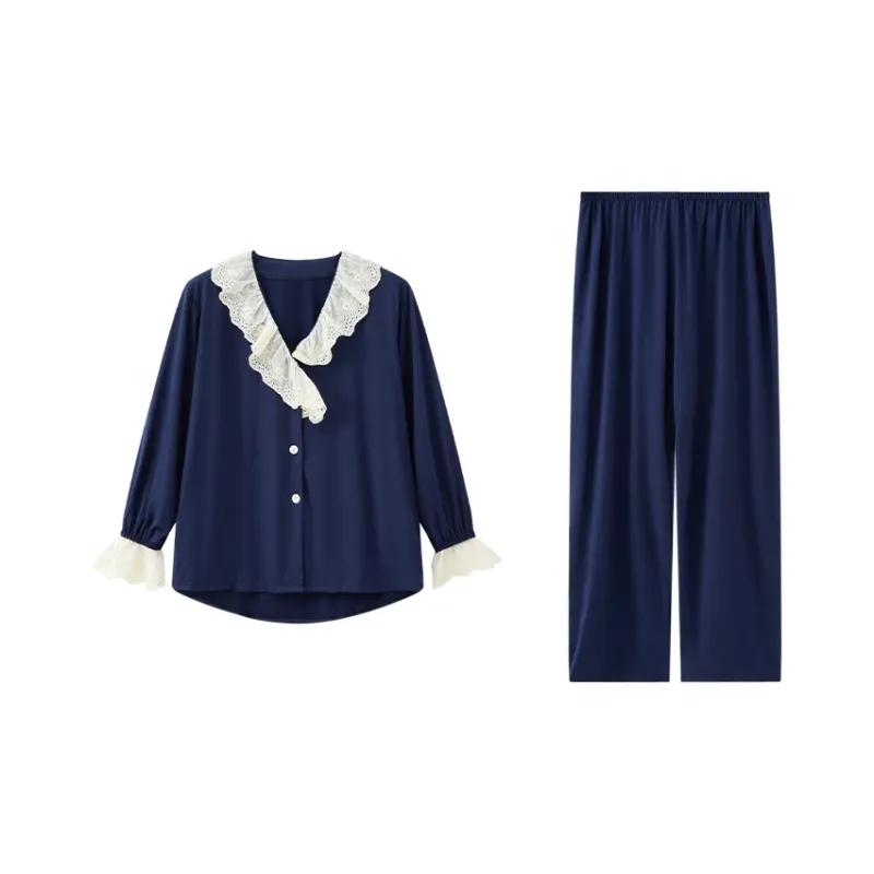 Sleep Students Dormitory Home, Outerwear Ready, Pajama Set Women's Blue-0