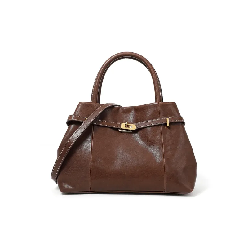 Yalu Crystal Vegetable Tanned Cow Leather One Shoulder Handbag Women's Brown/Black/Coffee-15
