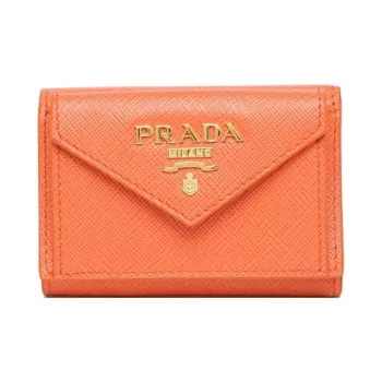 PRADA Saffiano Leather Wallet Mini Women's Orange