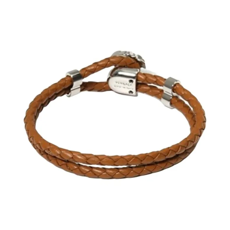 VERSACE Leather Bracelets Men's Brown-1