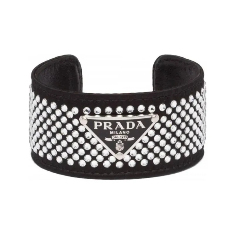 PRADA Satin Enamel Metal Bangles Women's Black-0