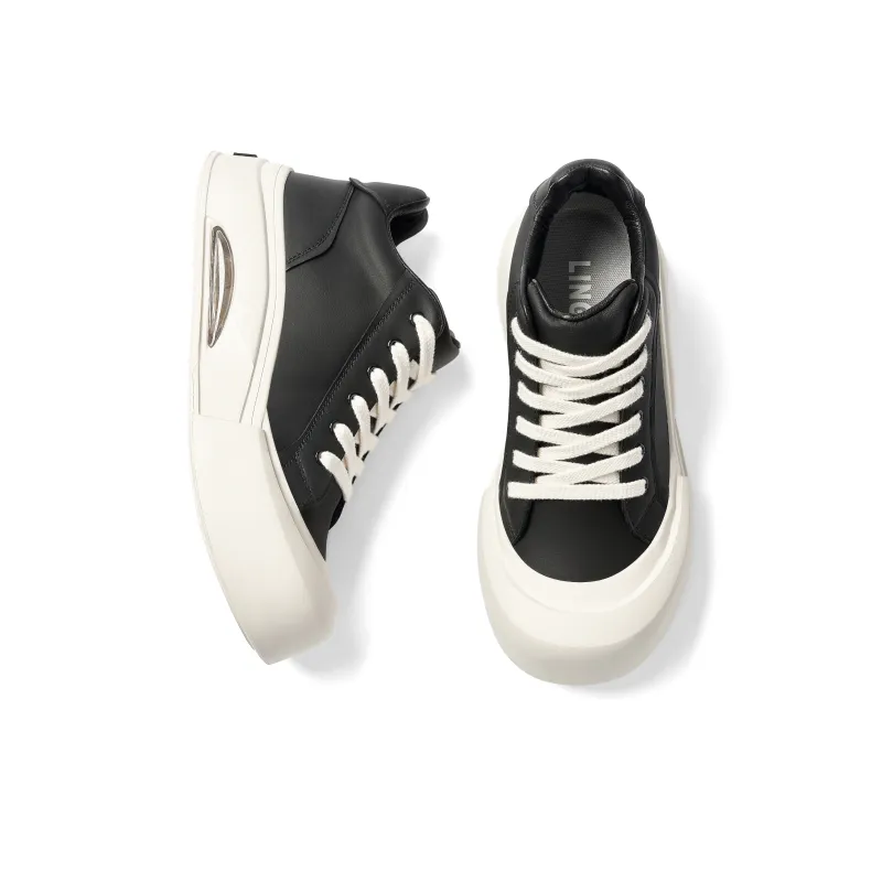 LINGMO LINGMO Lightweight Height Increasing Mid Top Skateboard Shoes Men's Black-1