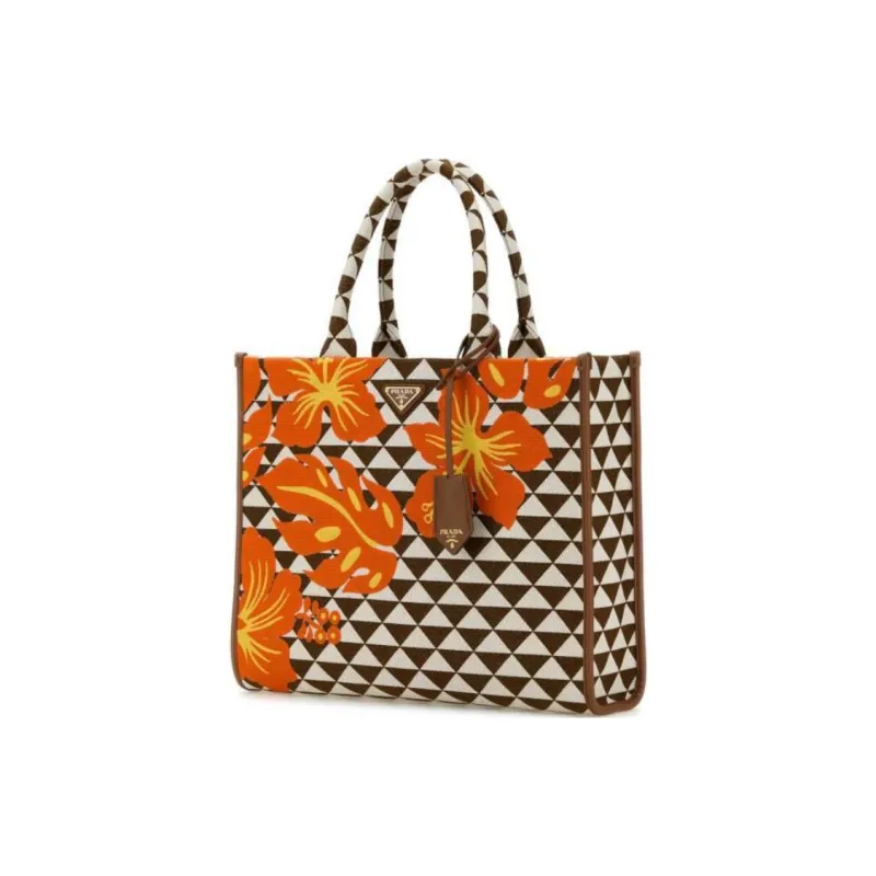 PRADA Symbole Embroidery Tote Bag, Shopping Bag, Handbag Tubas Women's Tobacco & Multicolor-1