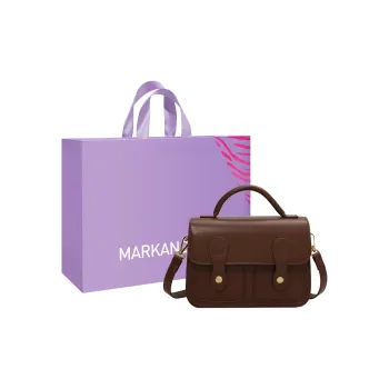 MARKANGARO PU Leather Small Square Bag Shoulder Bag Crossbody Bag Handbag Medium Size Women's Ecru/Black/Caramel
