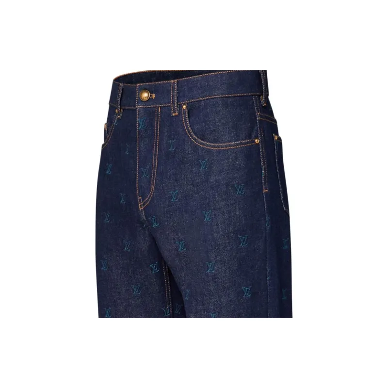 Lv Lv Blason Embroidered Denim Pants-3
