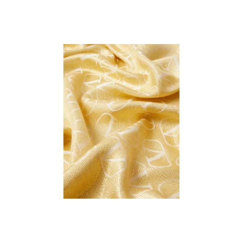 Valentino Silk Viscose Cashmere Metal Fiber Knit Scarves Women's Yellow-1