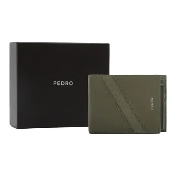 PEDRO Cow Leather Wallet Men's Black/Army Green