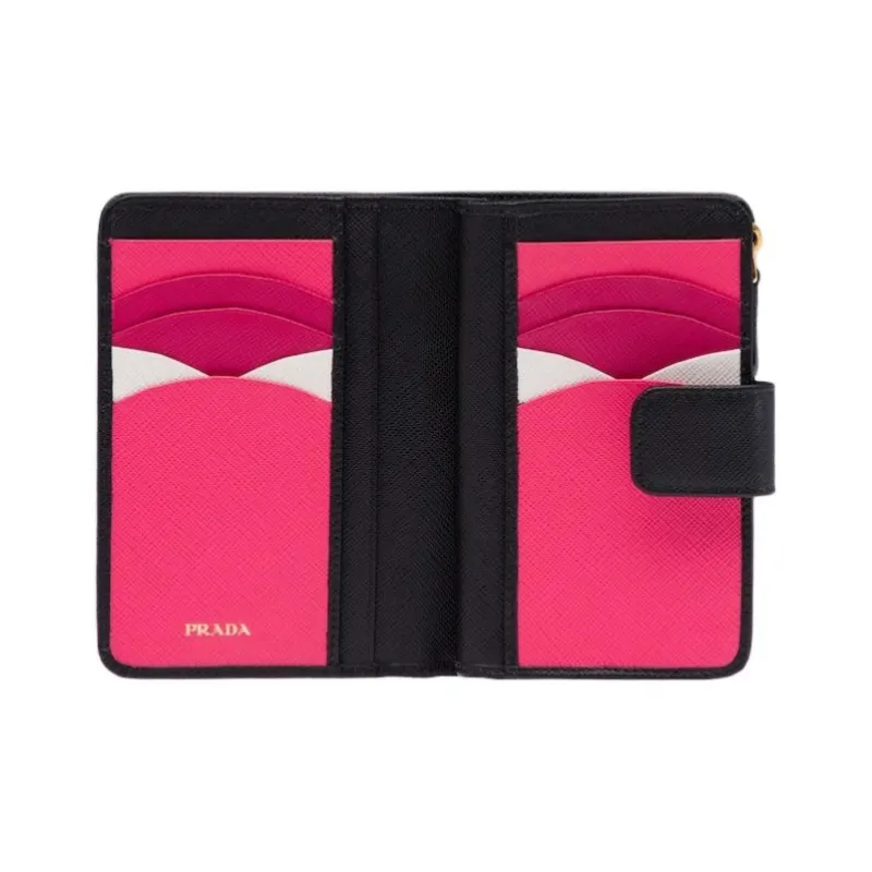 PRADA Saffiano Leather Wallet Small Size Women's Black/Plum-3