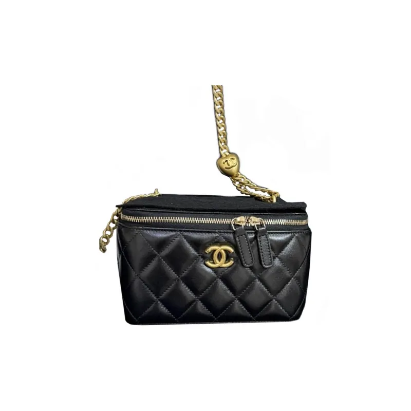 CHANEL Lambskin One Shoulder Handbag Women's Black-2