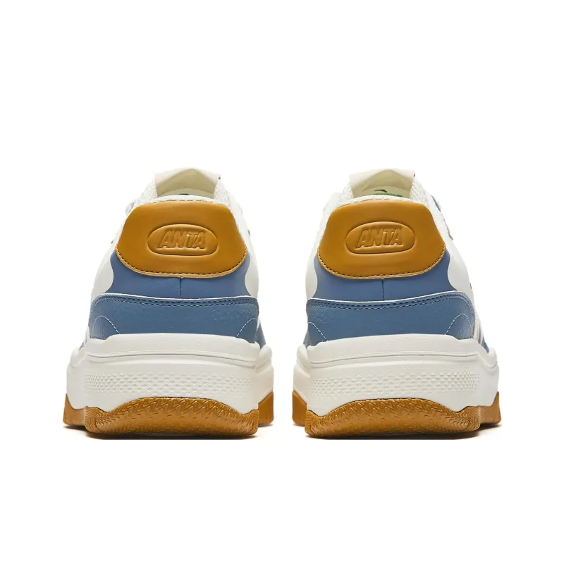 Anta Street Play 2 Lightweight Height Increasing Low-Top Skateboard Shoes Men's White Blue Brown-4