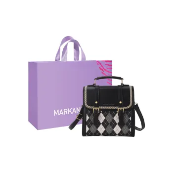MARKANGARO PU Small Square Bag One Shoulder Crossbody Double-Shoulder Handbag Medium Size Women's Ecru/Brown/Black