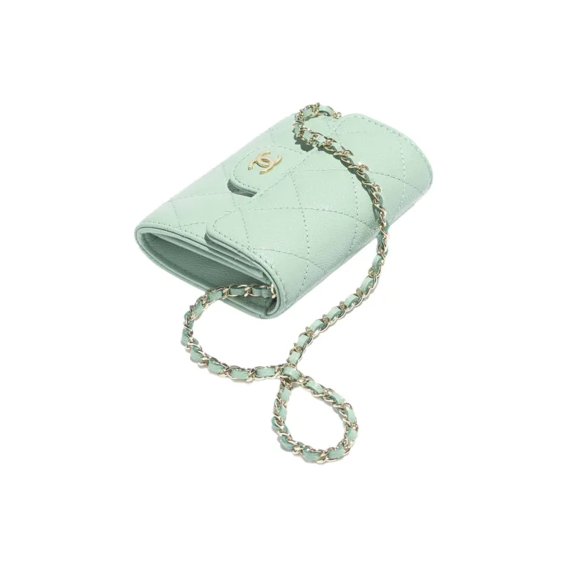 CHANEL Litchi Grain Calfskin Evening Bag Shoulder Bag Women's Light Green-1