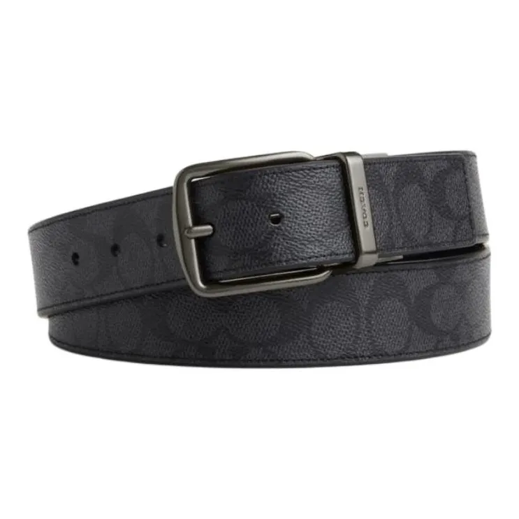 COACH Calfskin Leather Belts Men's Black Width  3.8cm-1