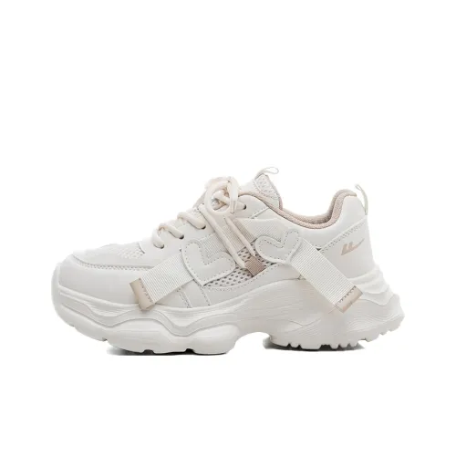 Warrior Height Increasing Wear Resistant Lightweight Slip Resistant Low Top Chunky Sneakers Women's Beige