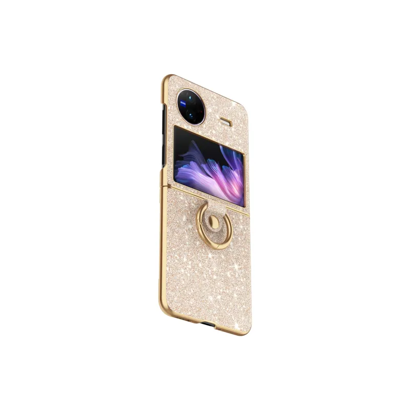 ZHUOJI PC Material Electroplated Star Diamond Ring Buckle Back Shell Compatible Vivo Xflip Phone Case   Fashion Glitter-4