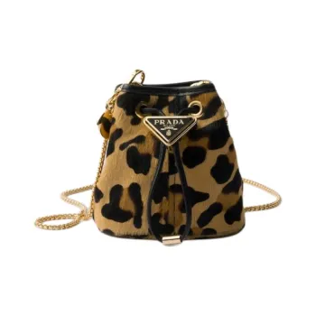 PRADA Printed Leather Bucket Bag, Shoulder Bag, Crossbody Bag Mini Women's Light Brown