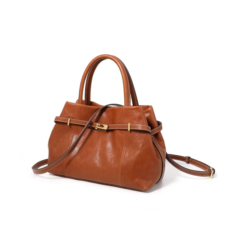 Yalu Crystal Vegetable Tanned Cow Leather One Shoulder Handbag Women's Brown/Black/Coffee-3