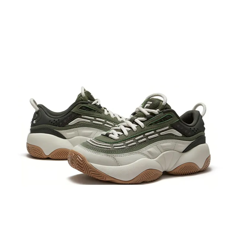 FILA FUSION FIRE Rebound Balance Slip-Resistant Low-Top Vintage Basketball Shoes Women's Olive Green-1