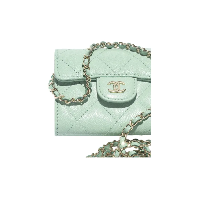 CHANEL Litchi Grain Calfskin Evening Bag Shoulder Bag Women's Light Green-3