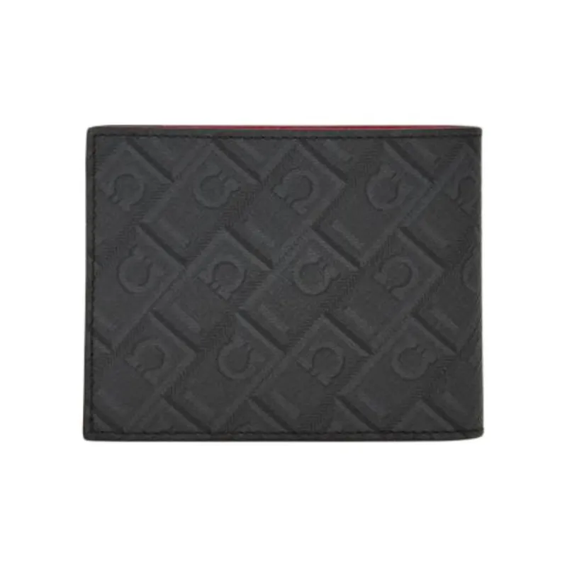 FERRAGAMO Calfskin Card Holder Men's ÍTica  Black & Red-1