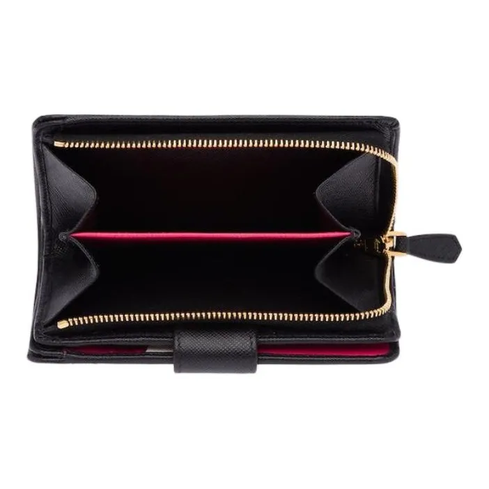 PRADA Saffiano Leather Wallet Small Size Women's Black/Plum-4