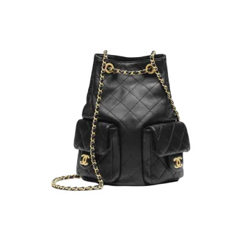 CHANEL 25C Shiny Lambskin Backpacks Black
