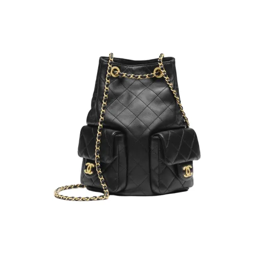 CHANEL 25C Shiny Lambskin Backpacks Black