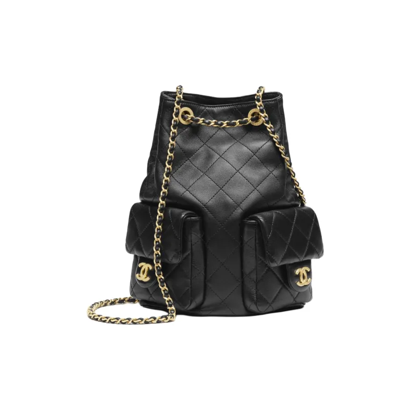 CHANEL 25C Shiny Lambskin Backpacks Black-0