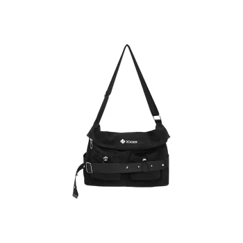 DCLOUD Nylon Messenger Bag, Shoulder Bag, Crossbody Bag Unisex Black/Light Blue/Ecru
