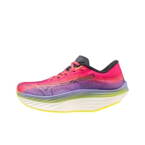 Mizuno WAVE REBELLION PRO Anti Slip Wear Resistant Low Top Marathon Running Shoes Women's Pink Blue