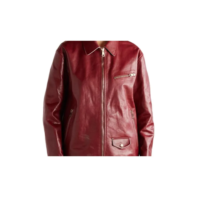 GUCCI Leather Jacket Women's Red-3
