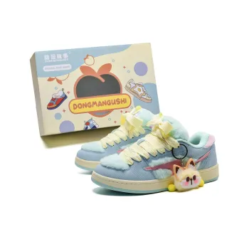 Anime Story Anti Slip Wear Resistant Lightweight Breathable Low Top Skateboard Shoes Women's Blue Fuzzy Worm