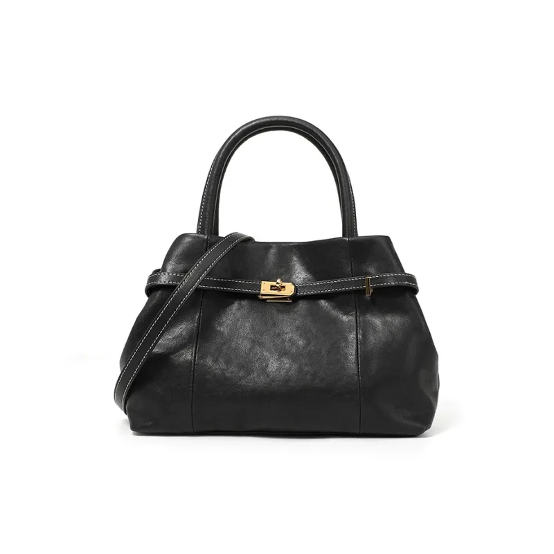 Yalu Crystal Vegetable Tanned Cow Leather One Shoulder Handbag Women's Brown/Black/Coffee-10