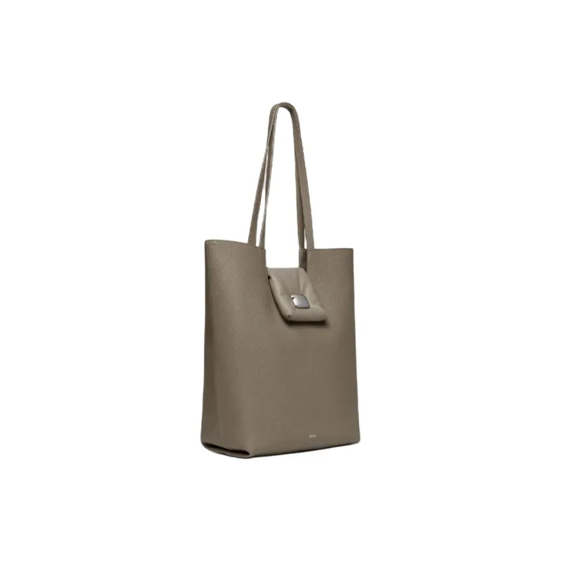 ZESH Cow Leather Handbag Shoulder Bag Large Size Women's Elephant Gray/Black-1